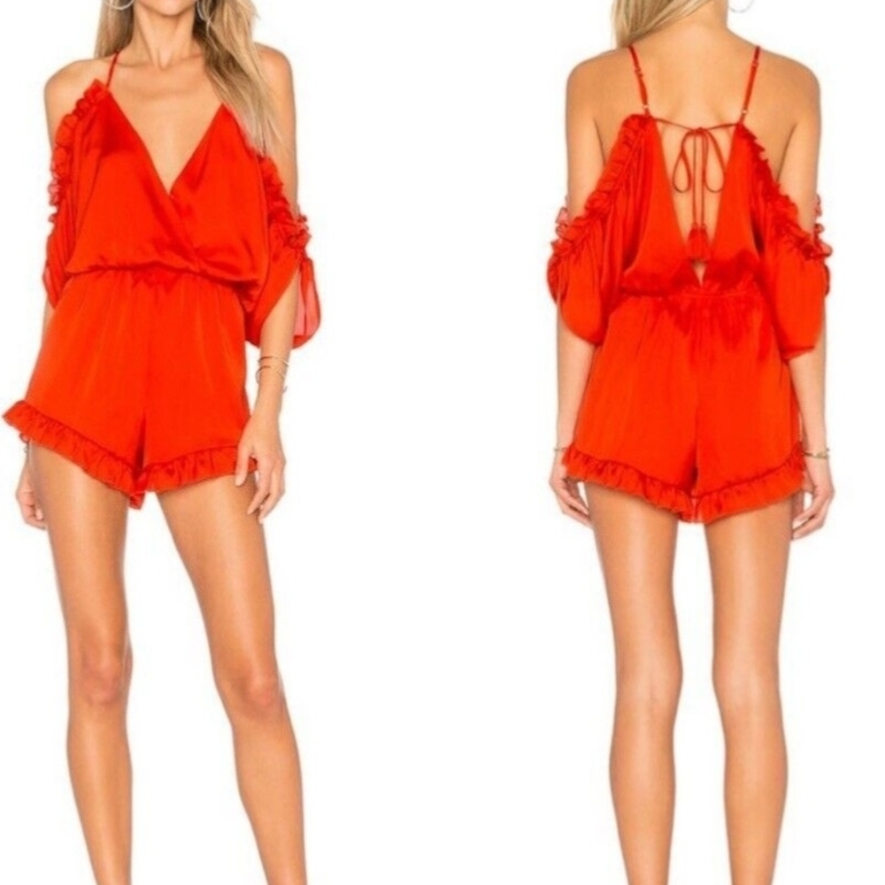 Lovers + Friends Red Ruffle Malia Romper
